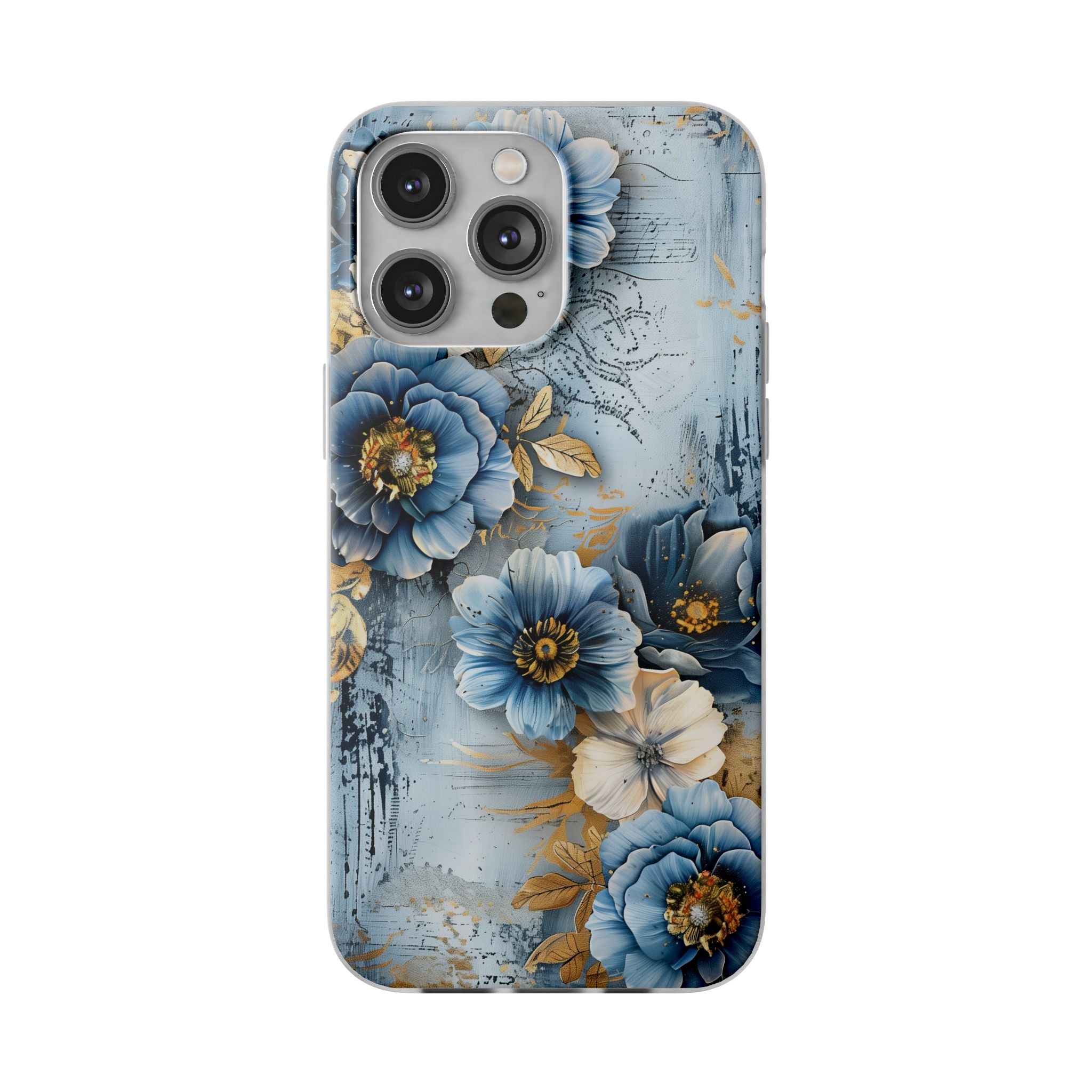 Blue & Gold Floral Flexi Case - Apple iPhone Case