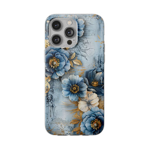 Blue & Gold Floral Flexi Case - Apple iPhone Case