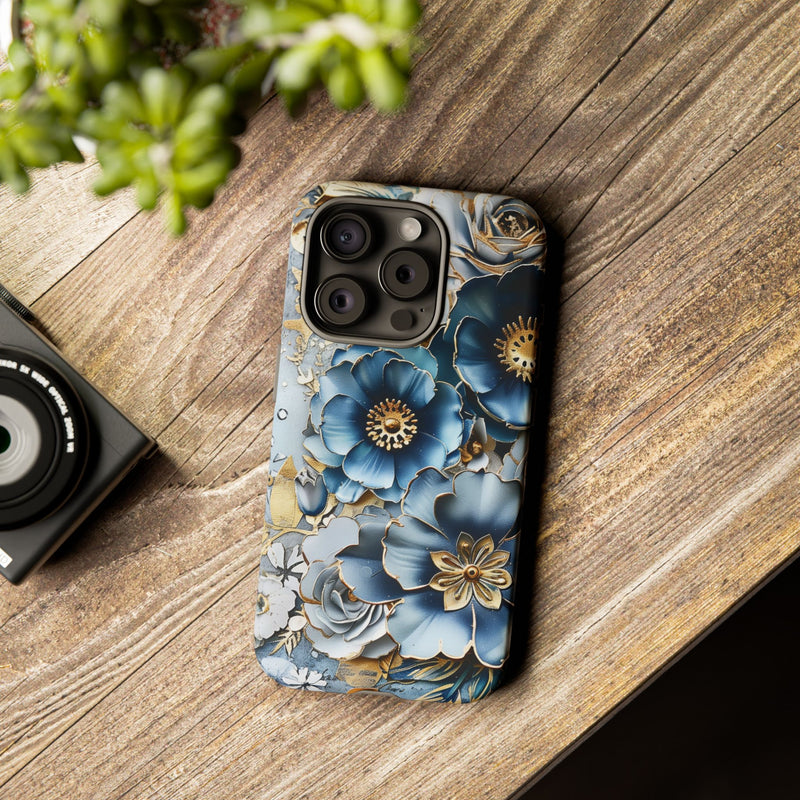 Blue Blooming Flowers - Tough Guard Apple iPhone Case