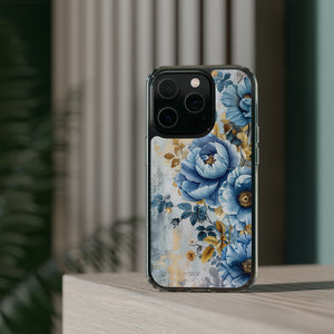 Blue & Gold Blooming Flowers - Crystal Guard Durable Apple iPhone Case