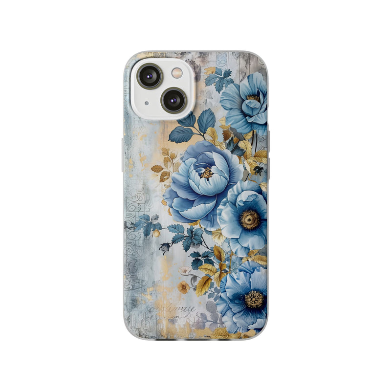Blue & Gold Blooming Flowers Flexi Case - Apple iPhone Case
