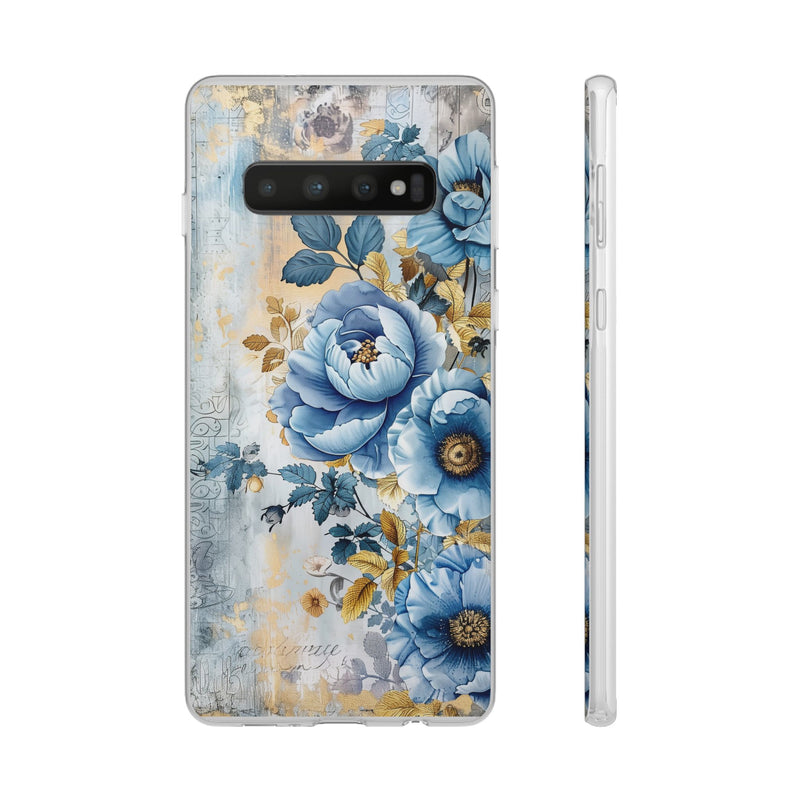 Blue & Gold Blooming Flowers Flexi Case - Samsung Galaxy Case
