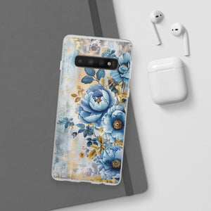 Blue & Gold Blooming Flowers Flexi Case - Samsung Galaxy Case