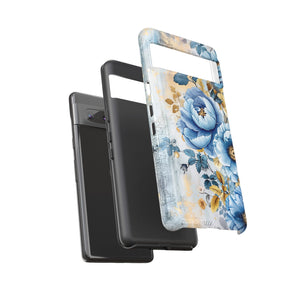 Blue & Gold Blooming Flowers - Tough Guard Google Pixel Case