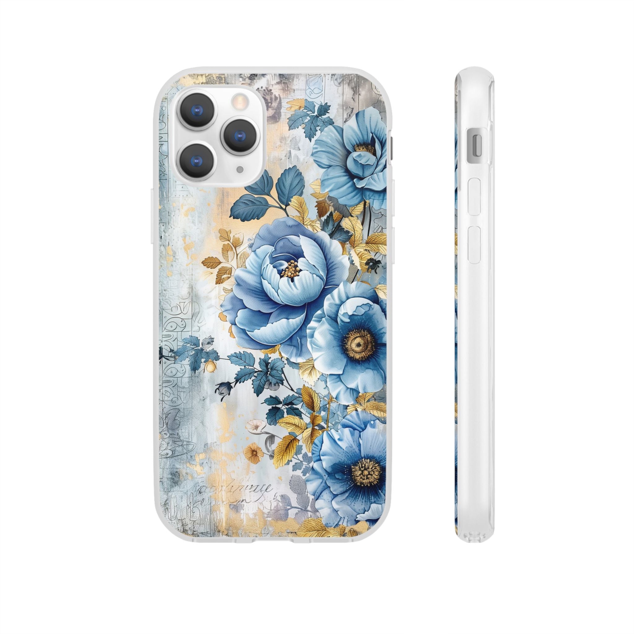 Blue & Gold Blooming Flowers Flexi Case - Apple iPhone Case