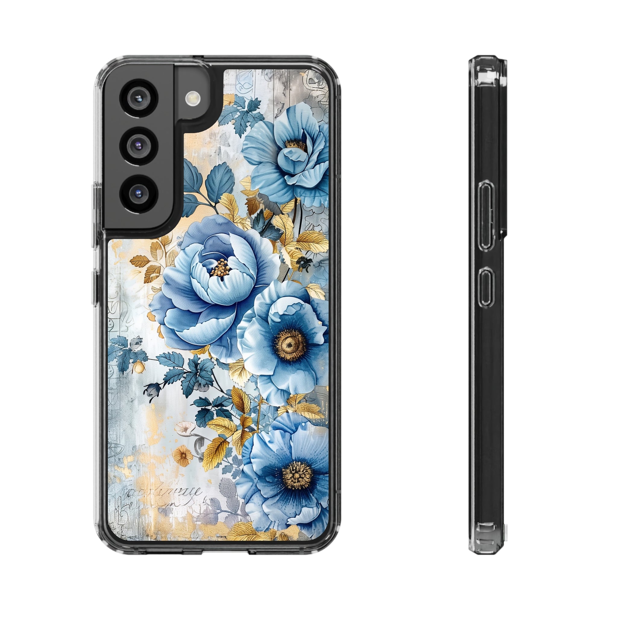 Blue & Gold Blooming Flowers - Crystal Guard Durable Samsung Galaxy Case
