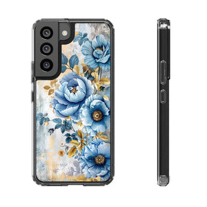 Blue & Gold Blooming Flowers - Crystal Guard Durable Samsung Galaxy Case