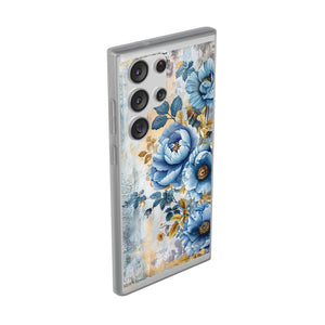 Blue & Gold Blooming Flowers Flexi Case - Samsung Galaxy Case