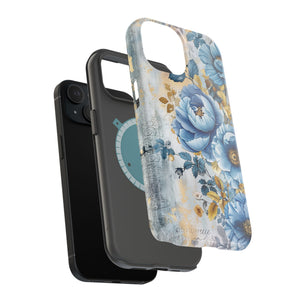 Blue & Gold Blooming Flowers - Magnetic Armor Tough Apple iPhone Case
