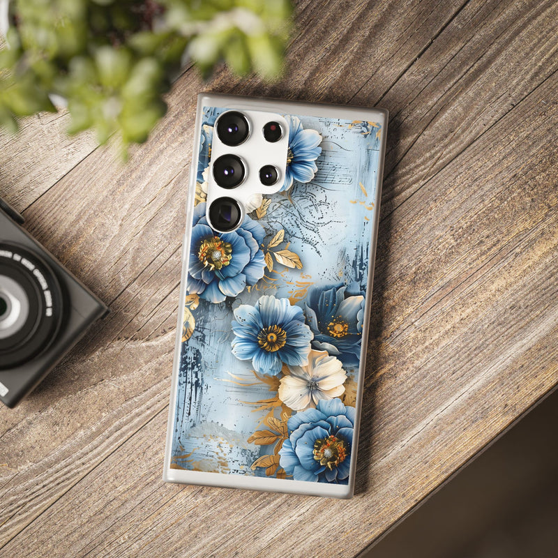 Blue & Gold Floral Flexi Case - Samsung Galaxy Case