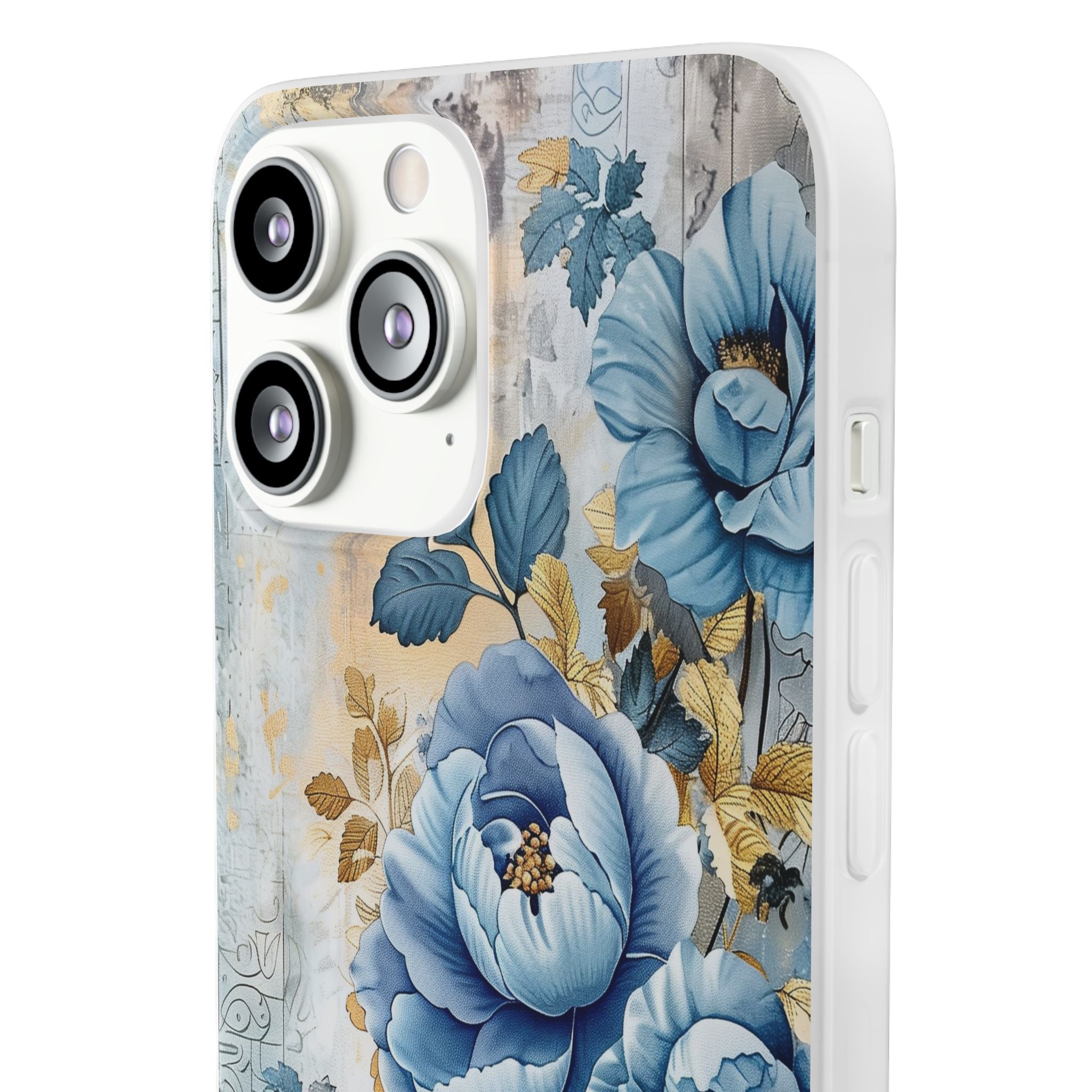 Blue & Gold Blooming Flowers Flexi Case - Apple iPhone Case