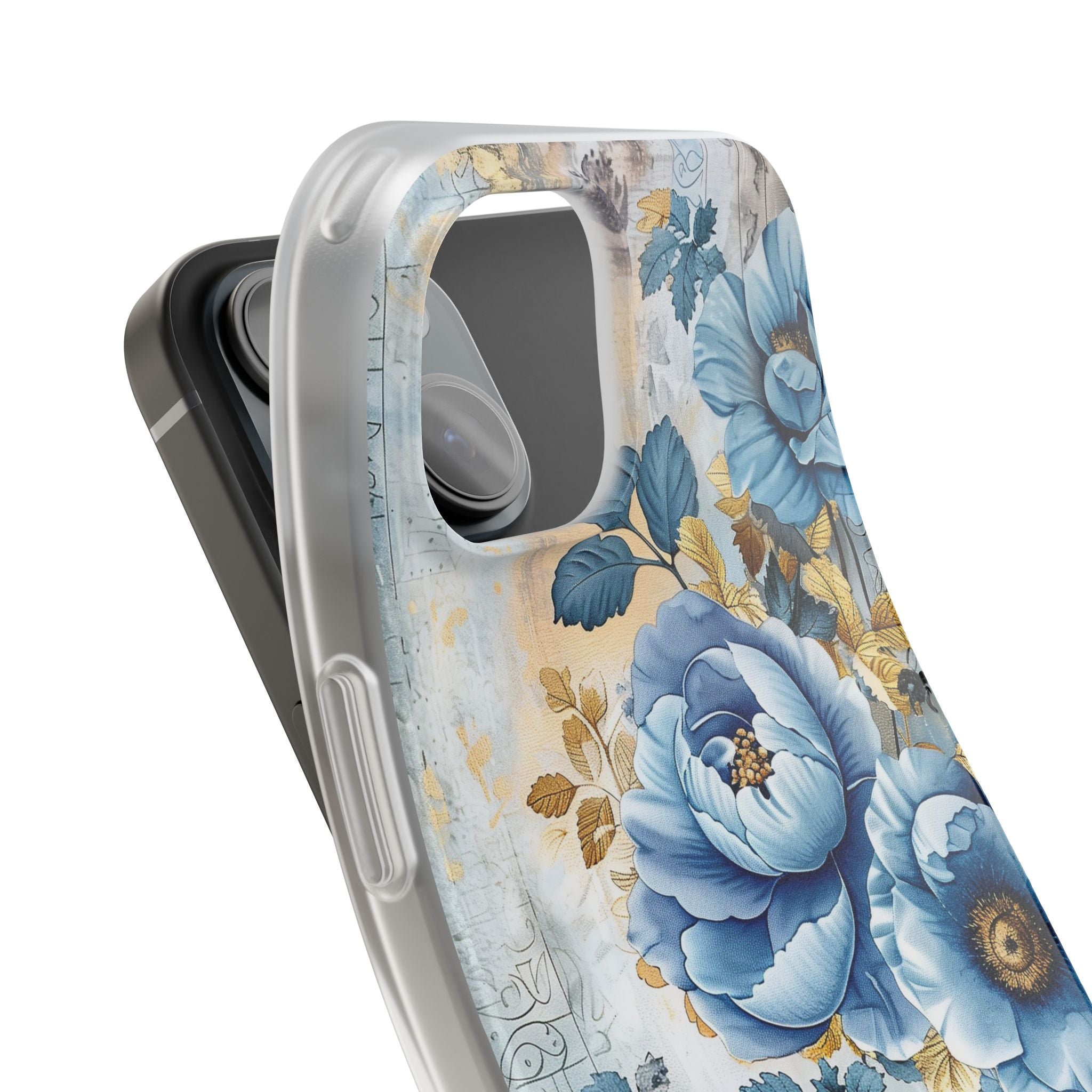 Blue & Gold Blooming Flowers Flexi Case - Apple iPhone Case