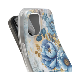 Blue & Gold Blooming Flowers Flexi Case - Apple iPhone Case
