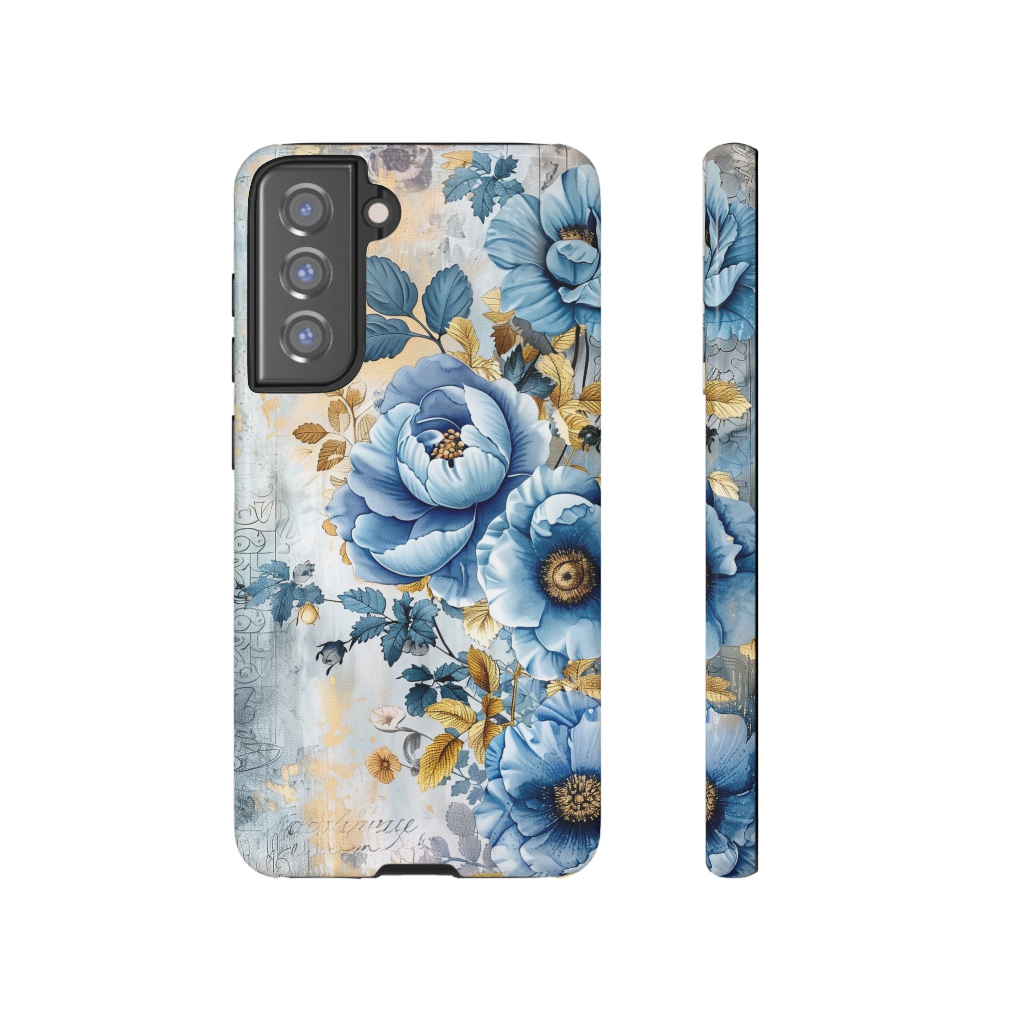 Blue & Gold Blooming Flowers - Tough Guard Samsung Galaxy Case