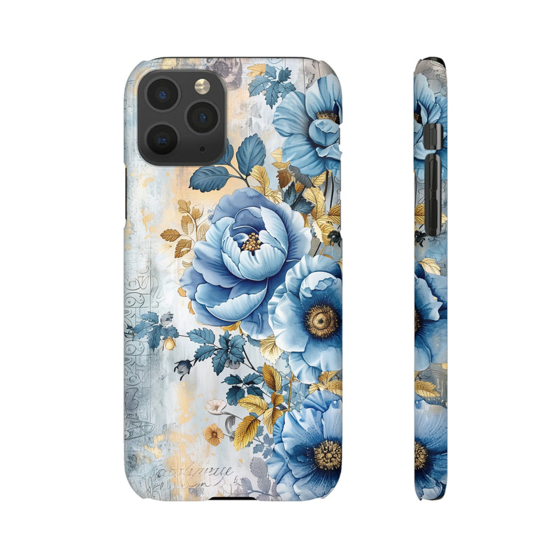 Blue & Gold Blooming Flowers Snap Case - Apple iPhone Case