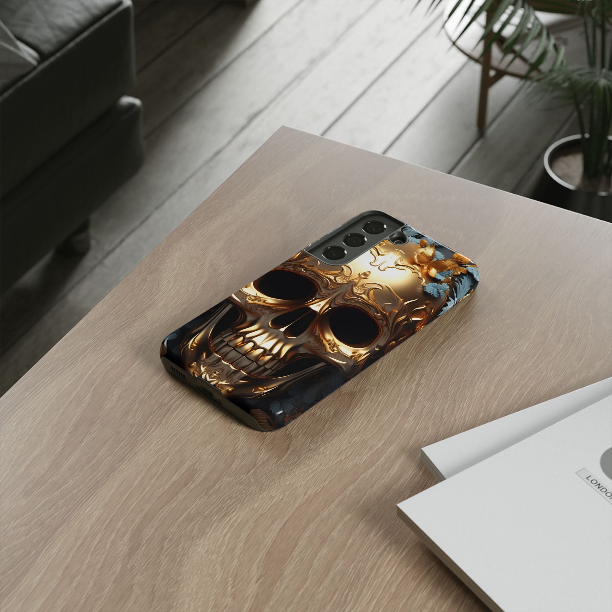 Golden Skull Floral & Butterflies Armor - Tough Guard Samsung Galaxy Case