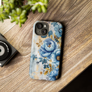 Blue & Gold Blooming Flowers - Tough Guard Apple iPhone Case