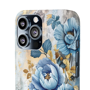 Blue & Gold Blooming Flowers Snap Case - Apple iPhone Case