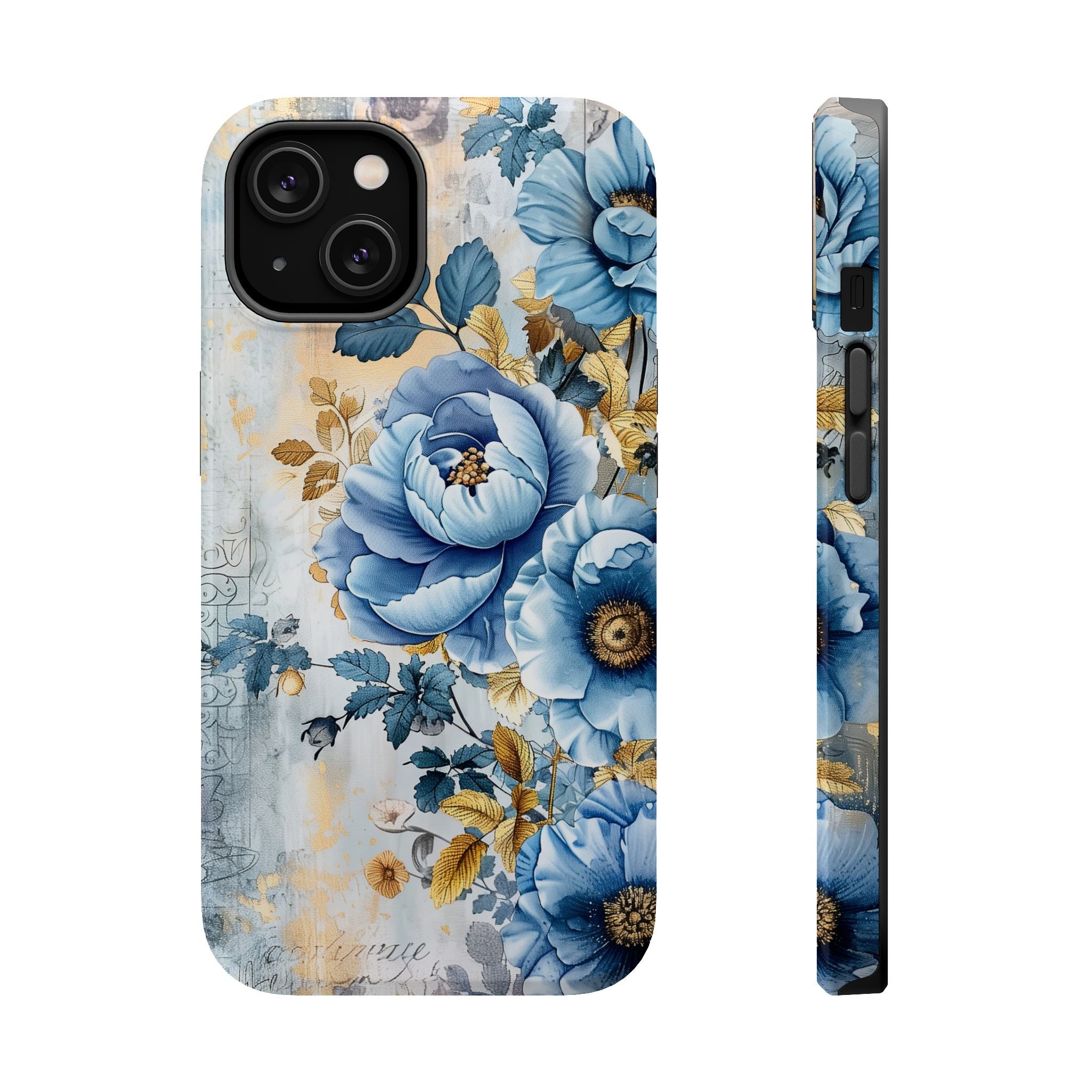Blue & Gold Blooming Flowers - Magnetic Armor Tough Apple iPhone Case