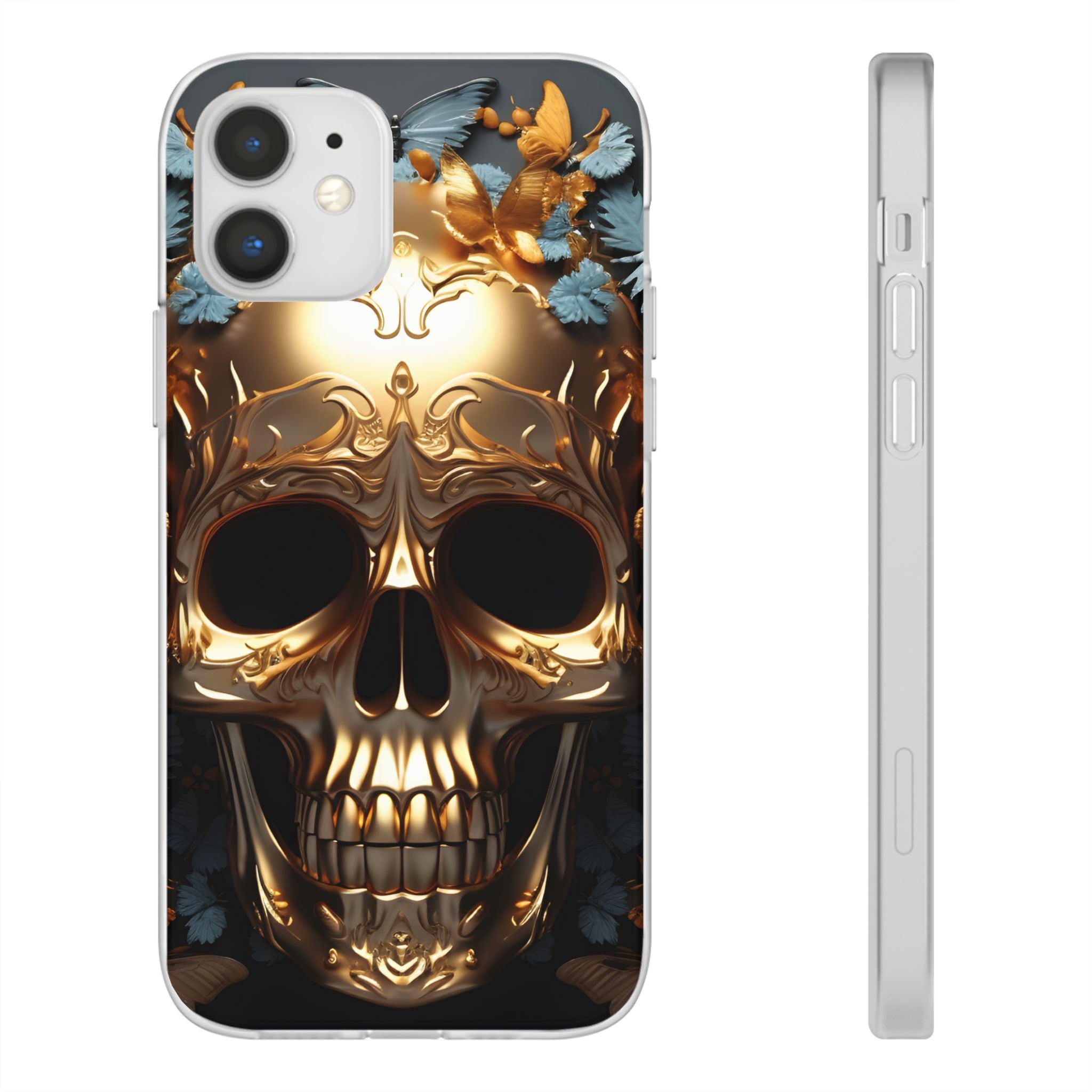 Golden Skull Floral & Butterflies Flexi Case - Apple iPhone Case