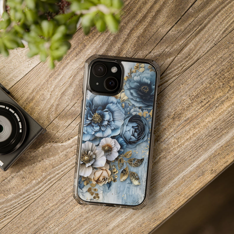 Blooming Blue Floral Bouquet - Magnetic Crystal Guard Apple iPhone Case