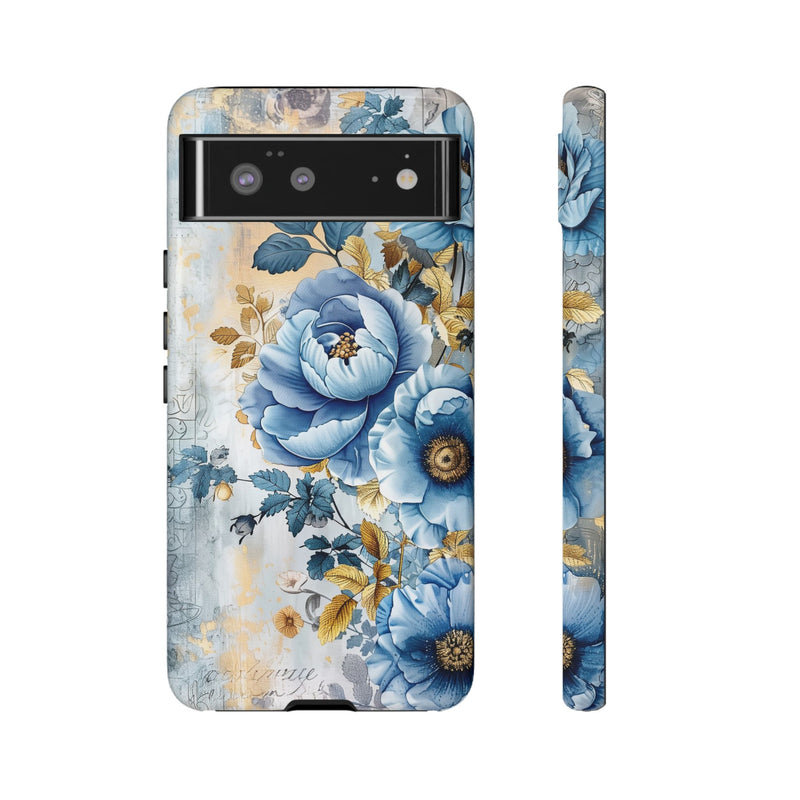 Blue & Gold Blooming Flowers - Tough Guard Google Pixel Case