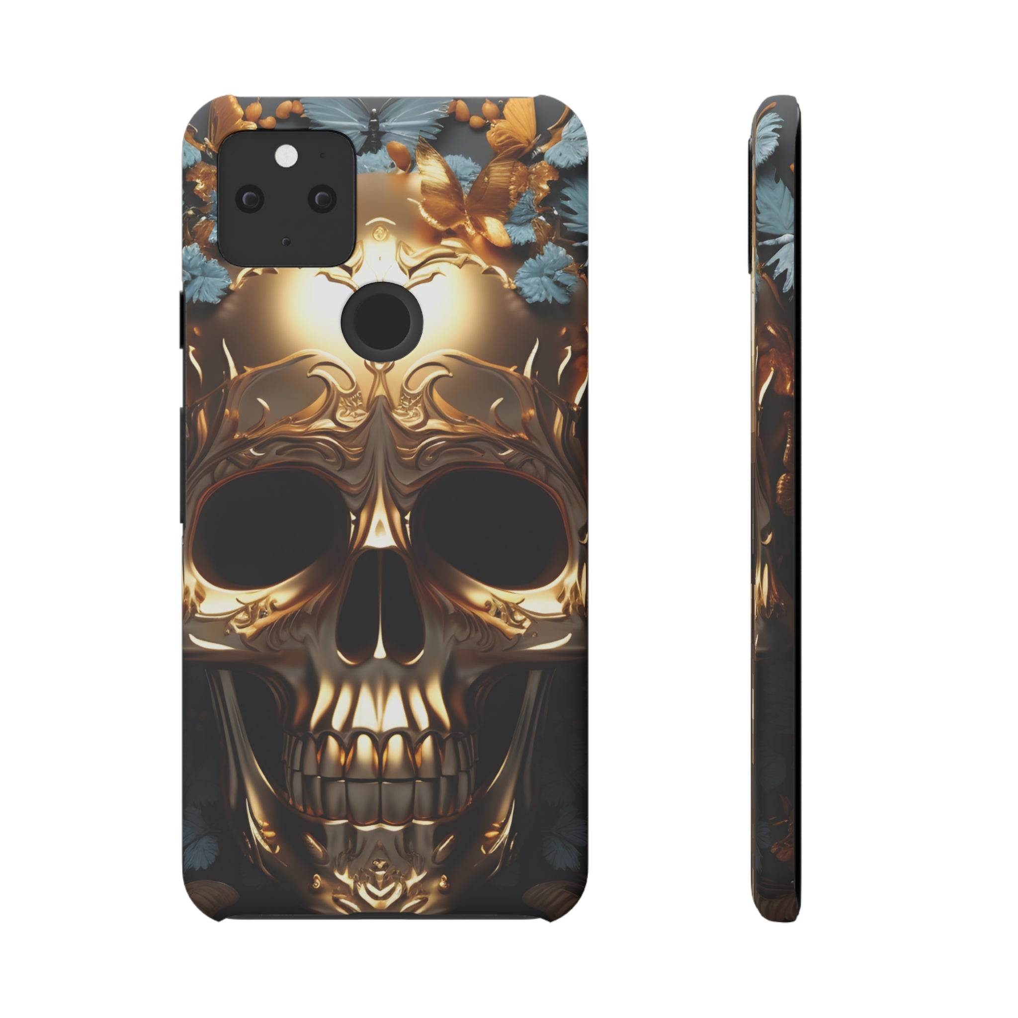 Golden Skull Floral & Butterflies Snap Case - Google Pixel Case