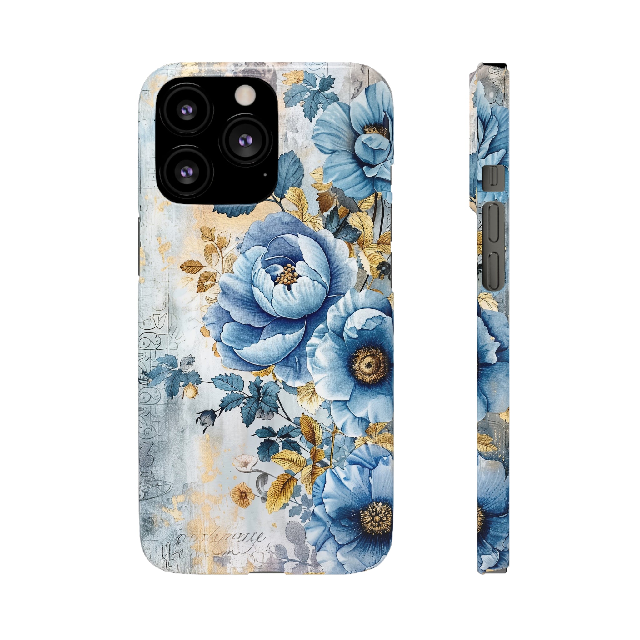 Blue & Gold Blooming Flowers Snap Case - Apple iPhone Case