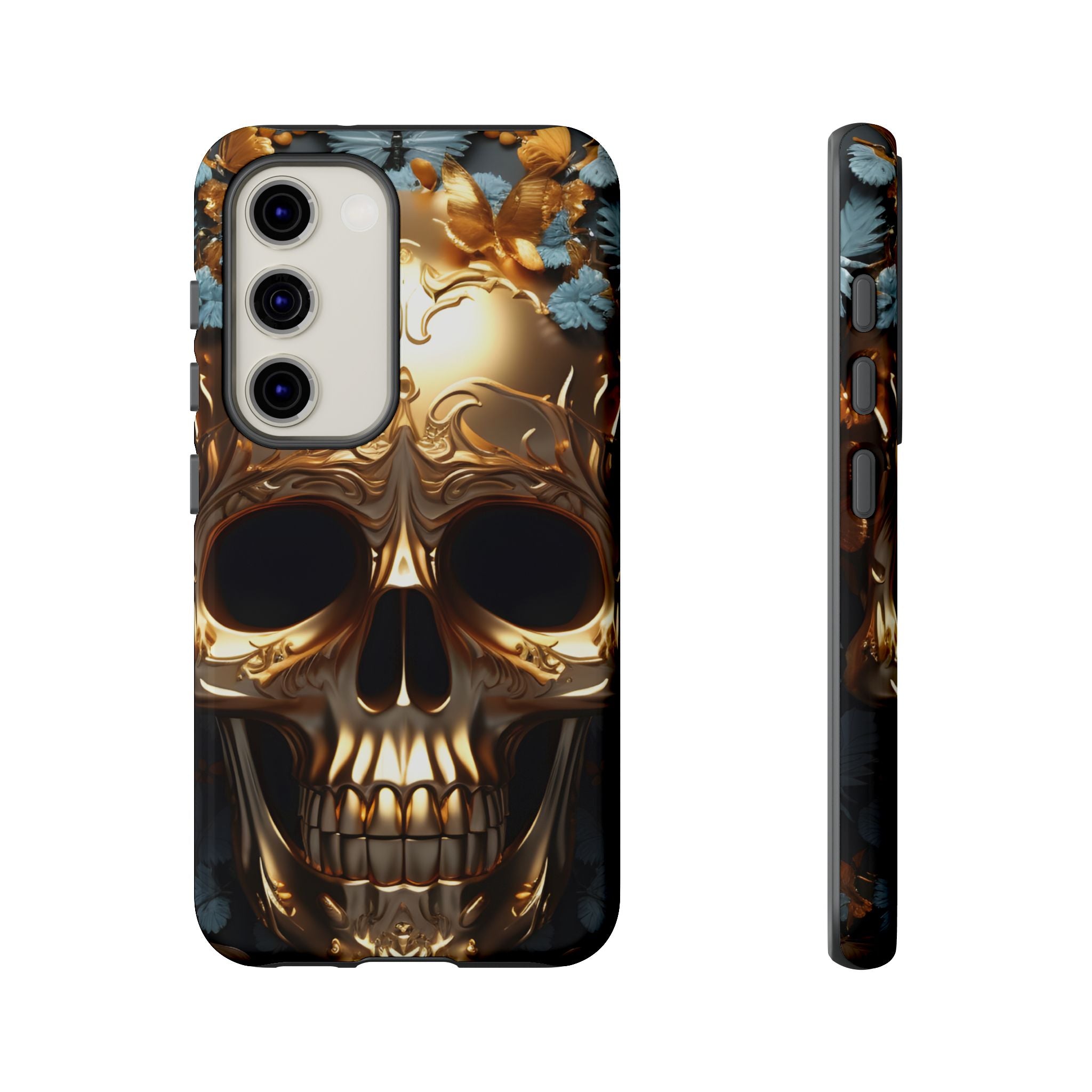 Golden Skull Floral & Butterflies Armor - Tough Guard Samsung Galaxy Case