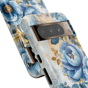 Blue & Gold Blooming Flowers - Tough Guard Google Pixel Case