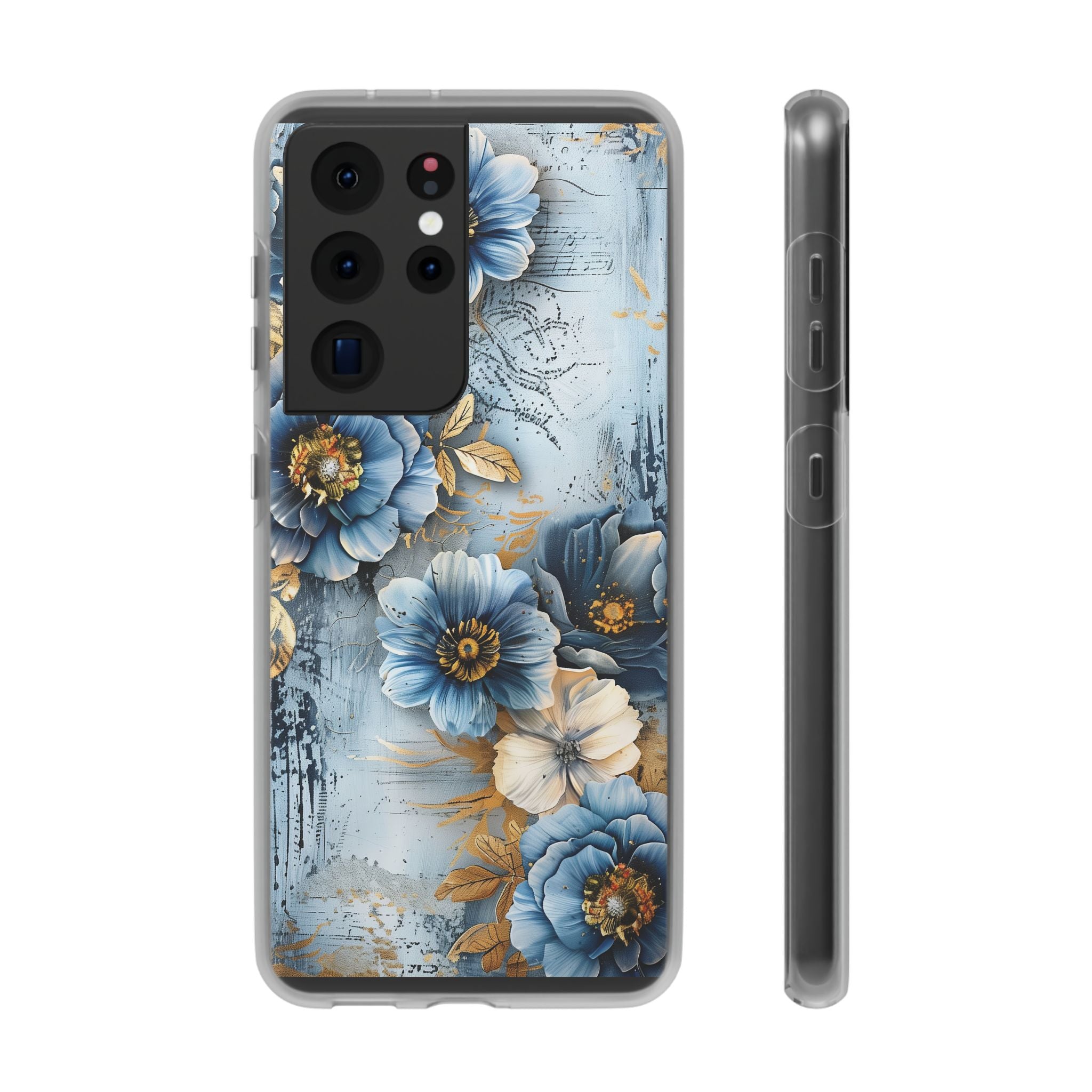 Blue & Gold Floral Flexi Case - Samsung Galaxy Case