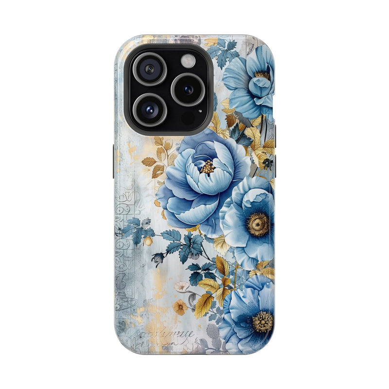 Blue & Gold Blooming Flowers - Impact Guard Apple iPhone Case