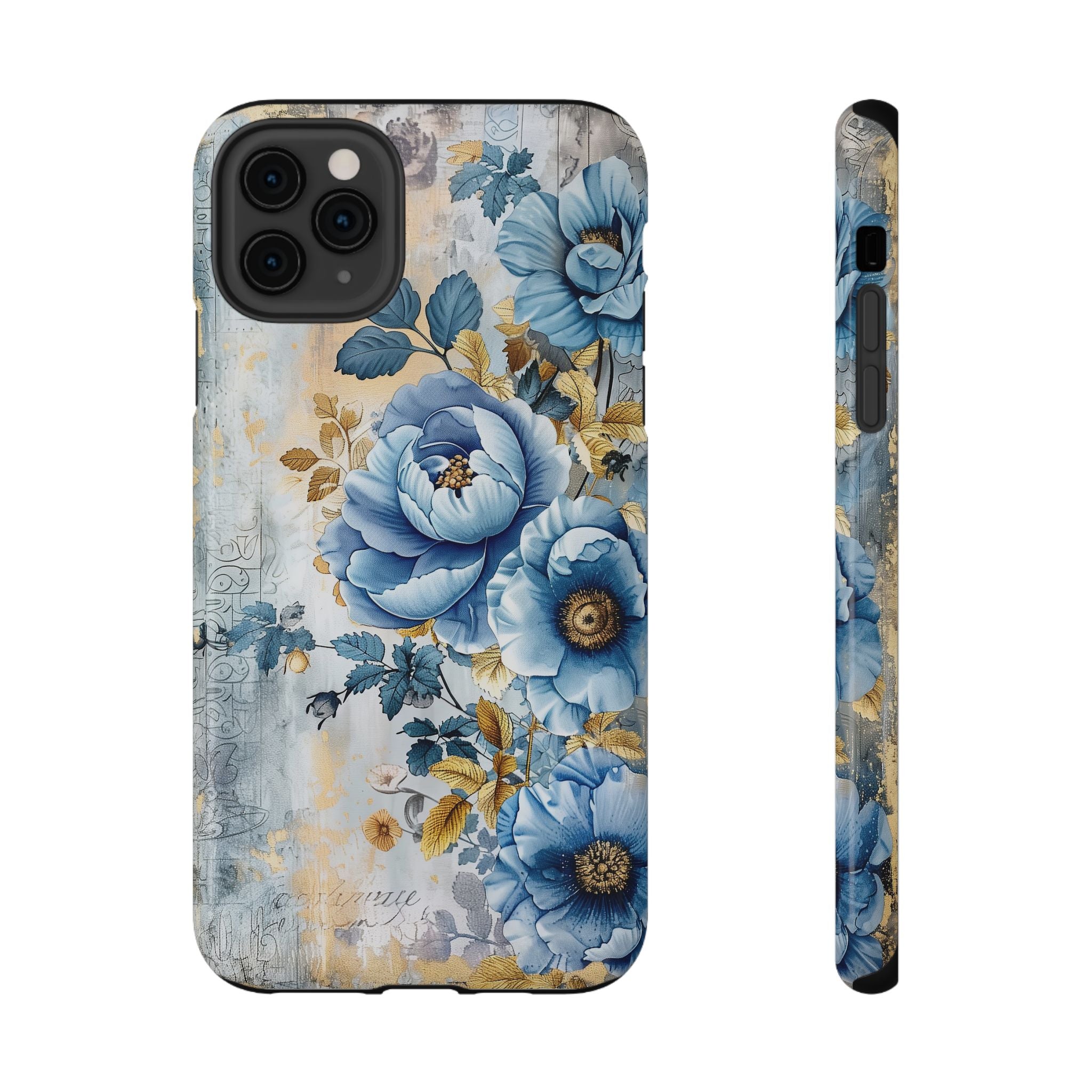 Blue & Gold Blooming Flowers - Impact Guard Apple iPhone Case