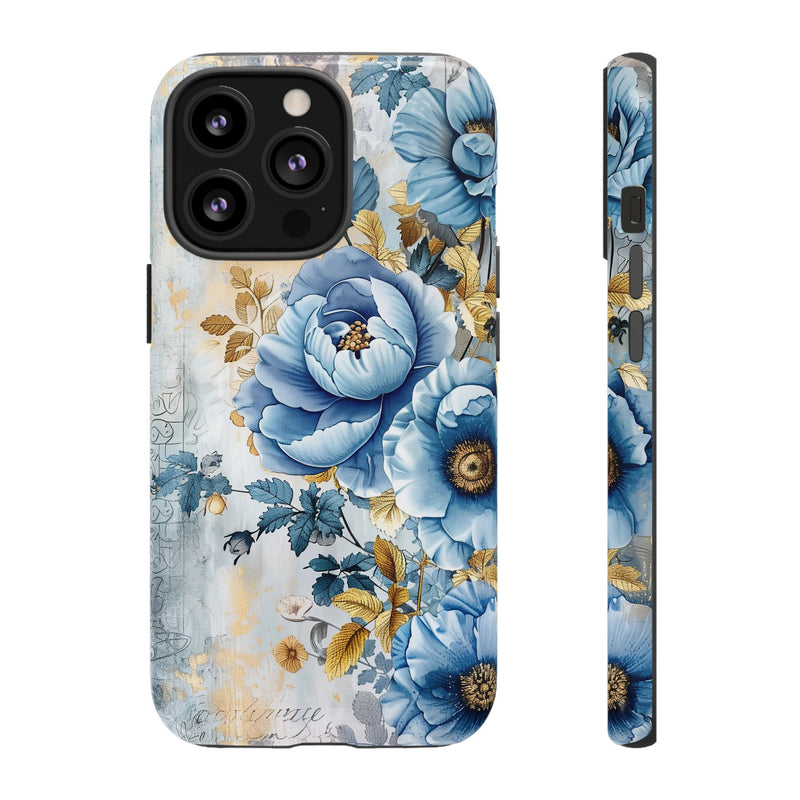 Blue & Gold Blooming Flowers - Tough Guard Apple iPhone Case