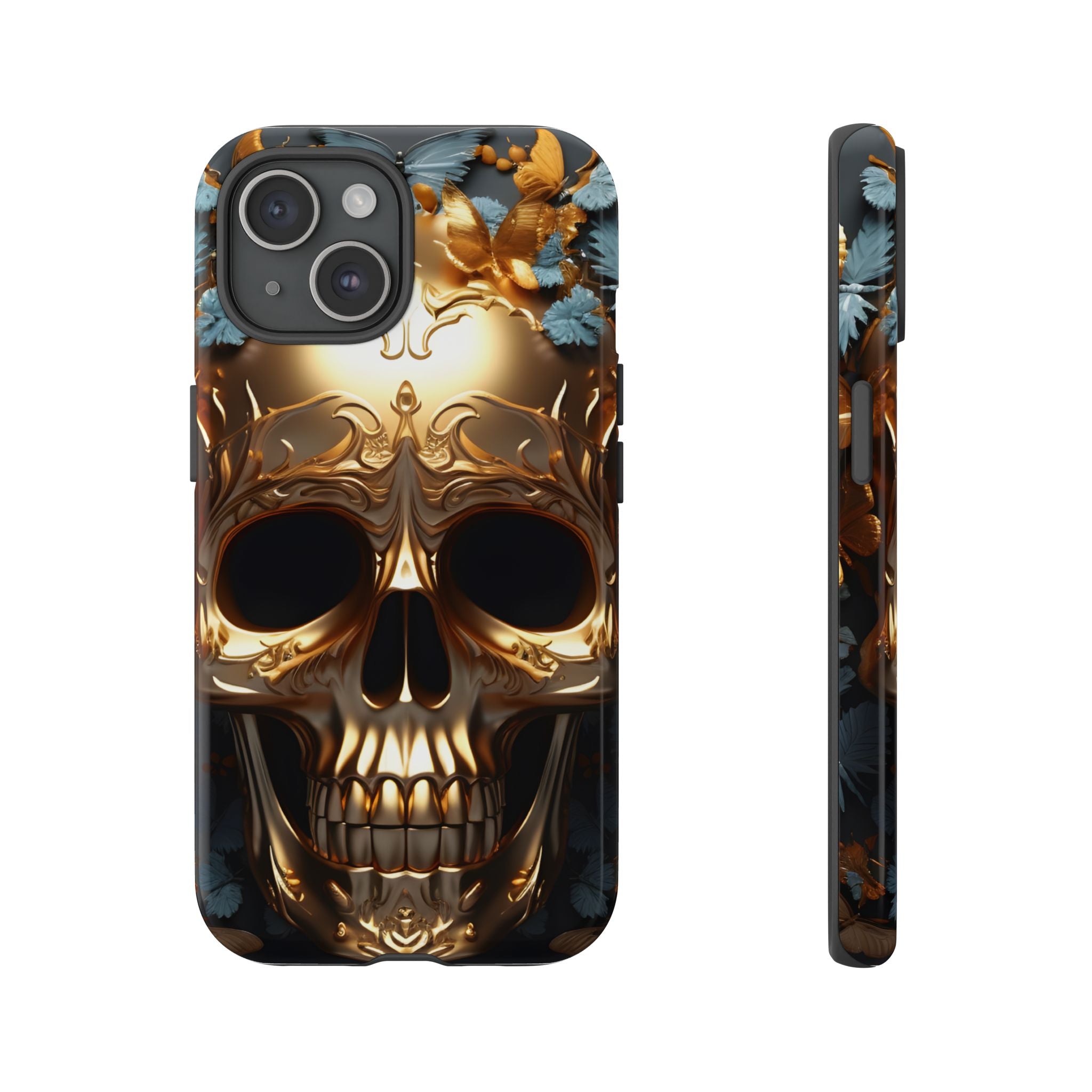 Golden Skull Floral Armor - Tough Guard Apple iPhone Case