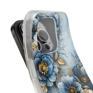Blue & Gold Floral Flexi Case - Apple iPhone Case