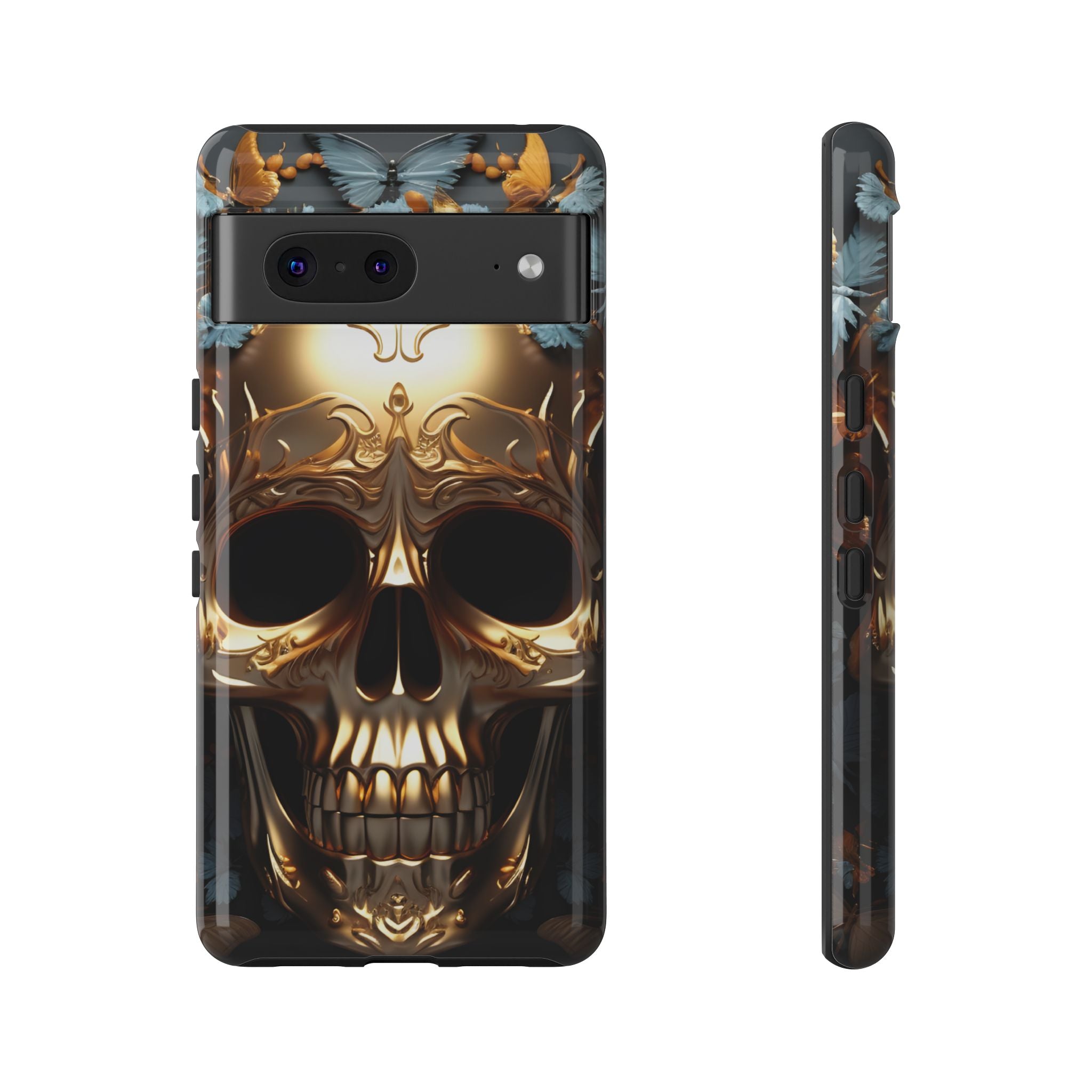 Golden Skull Floral & Butterflies Armor - Tough Guard Google Pixel Case