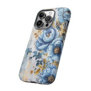 Blue & Gold Blooming Flowers - Tough Guard Apple iPhone Case