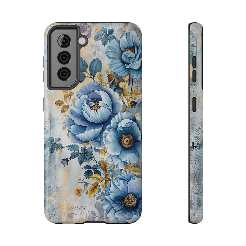 Blue & Gold Blooming Flowers - Impact Guard Samsung Galaxy Case