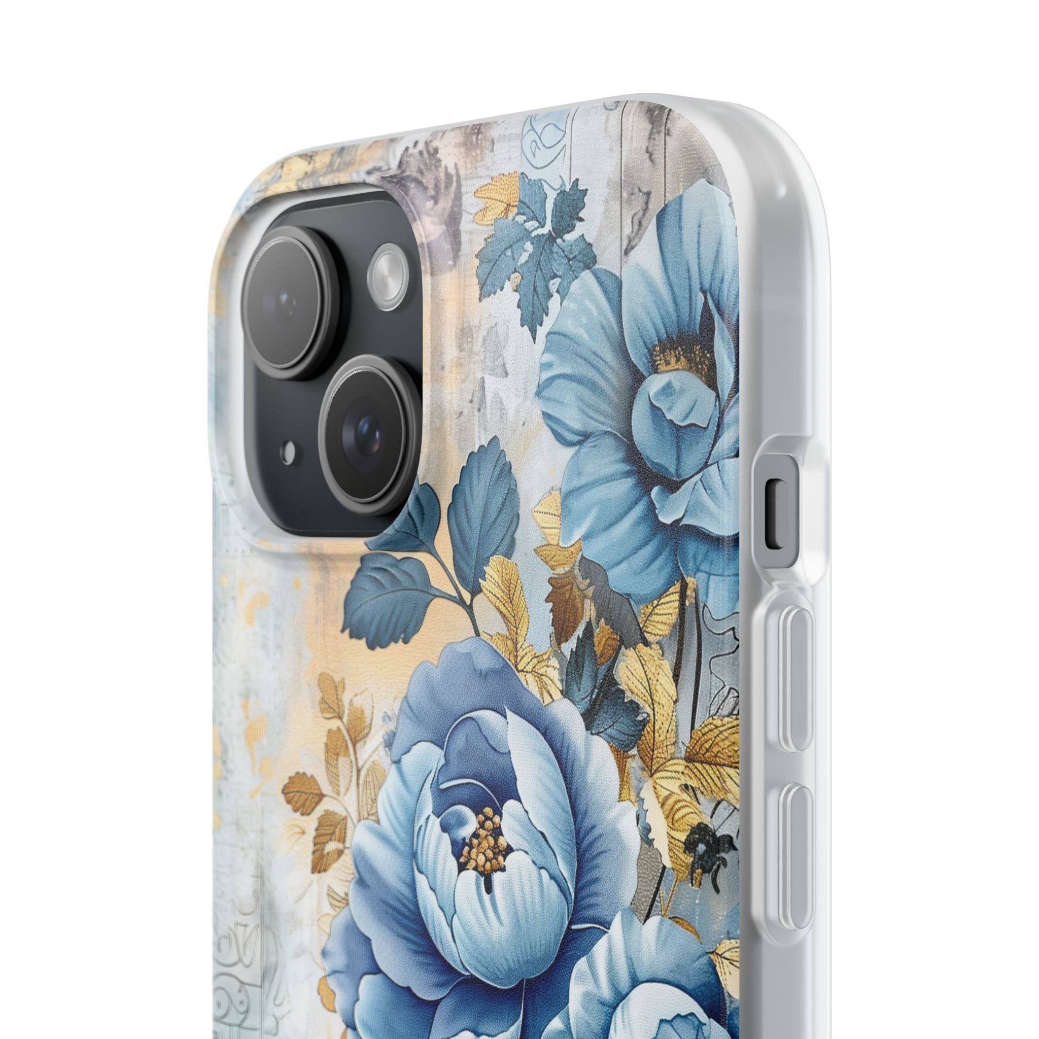 Blue & Gold Blooming Flowers Flexi Case - Apple iPhone Case
