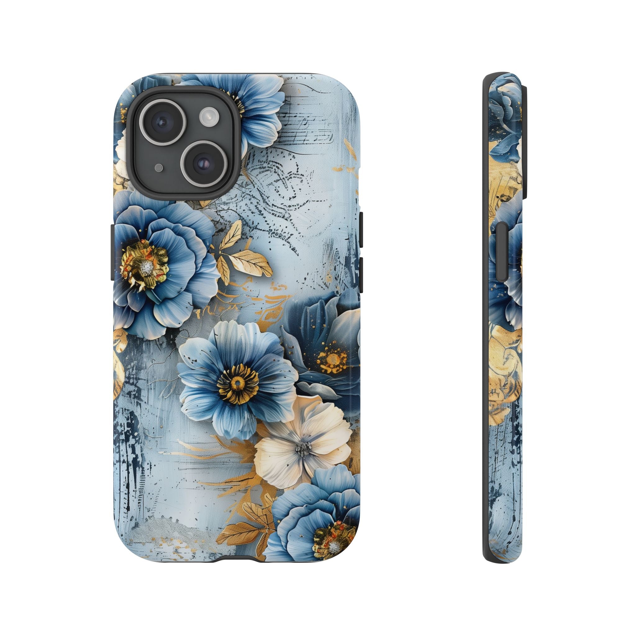 Blue & Gold Floral - Tough Guard Apple iPhone Case