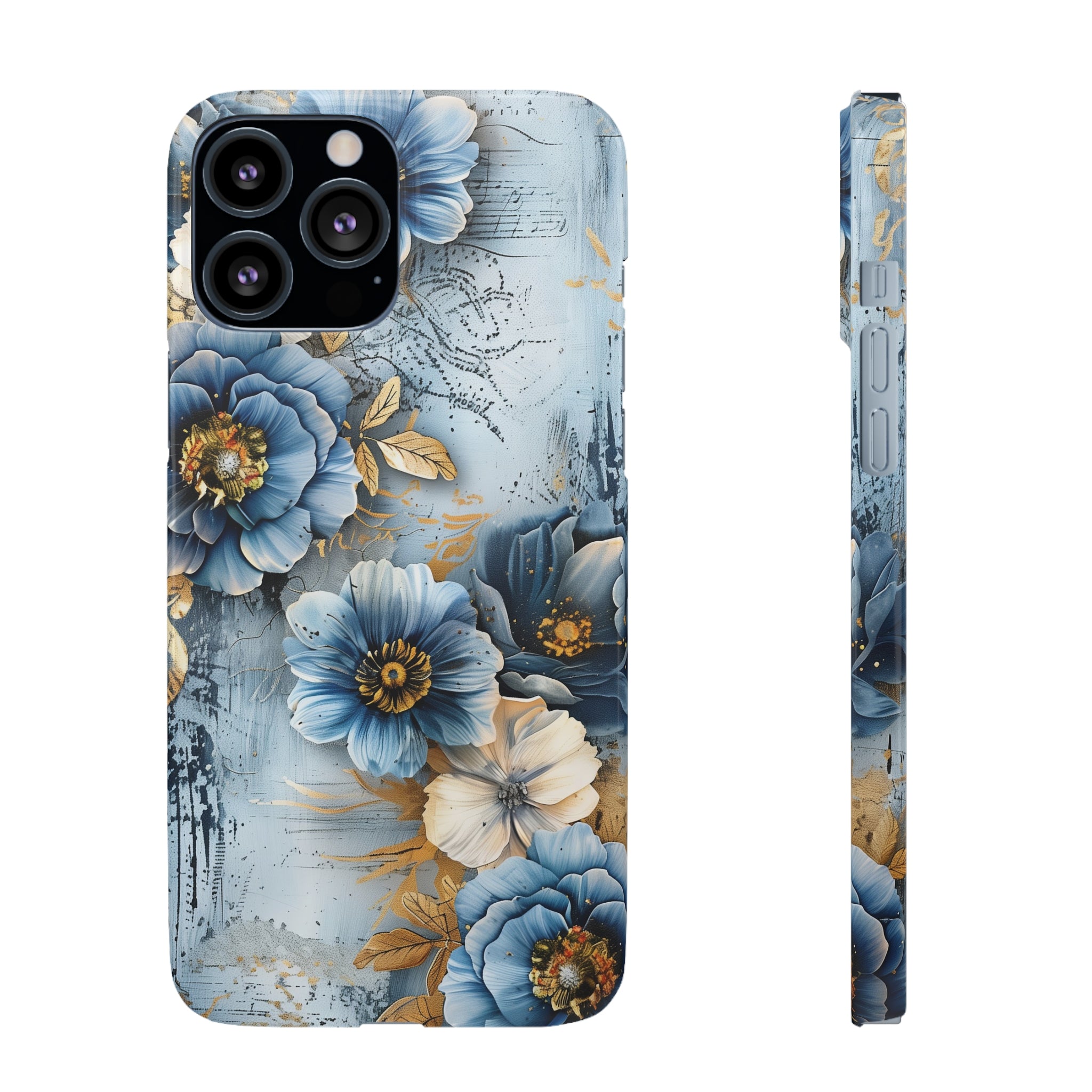 Blue & Gold Floral Snap Case - Apple iPhone Case