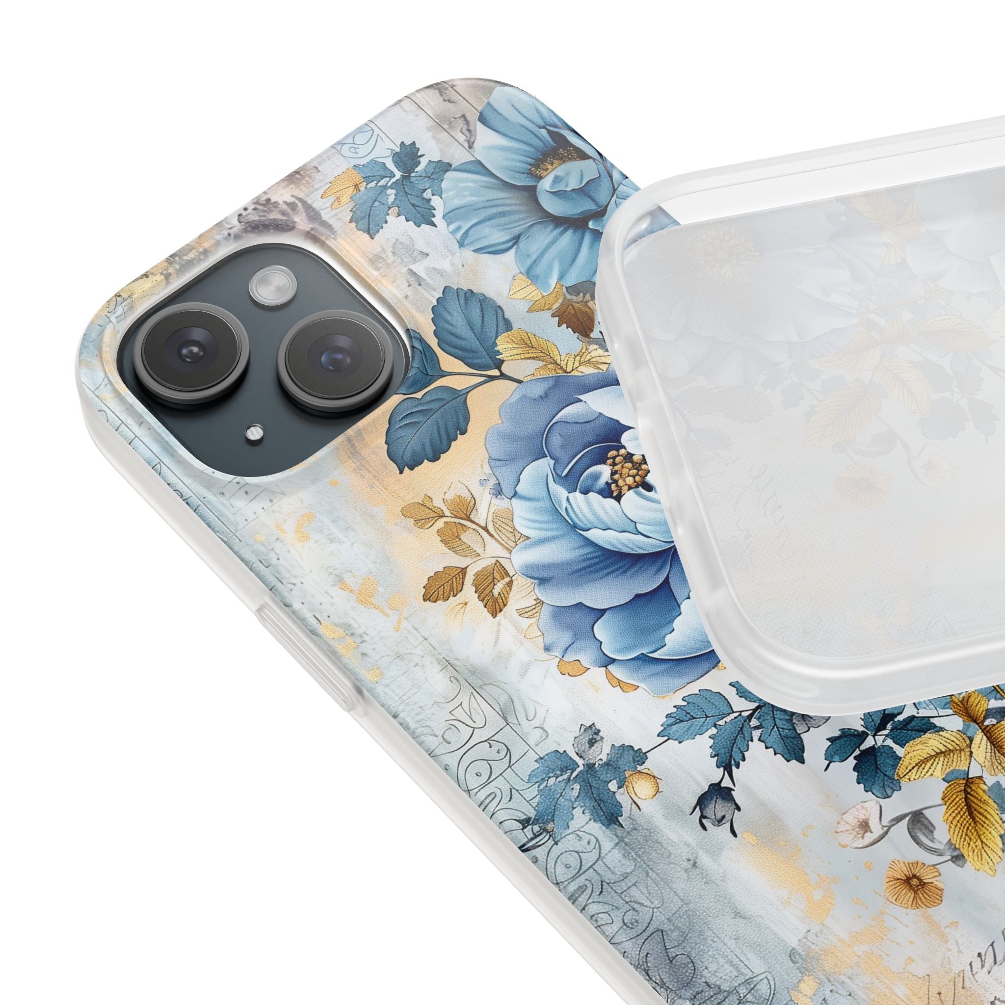Blue & Gold Blooming Flowers Flexi Case - Apple iPhone Case