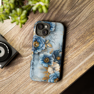 Blue & Gold Floral - Tough Guard Apple iPhone Case