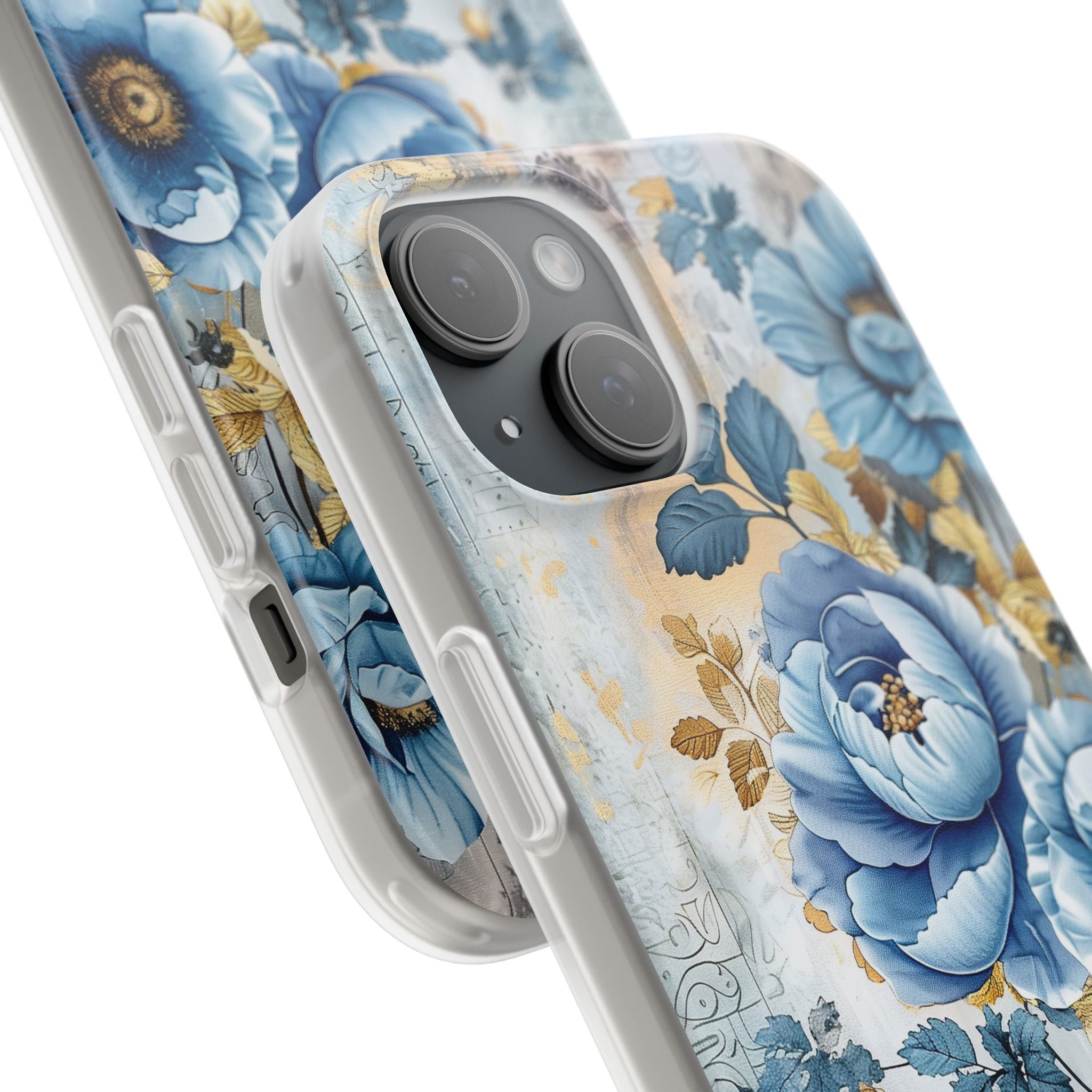 Blue & Gold Blooming Flowers Flexi Case - Apple iPhone Case