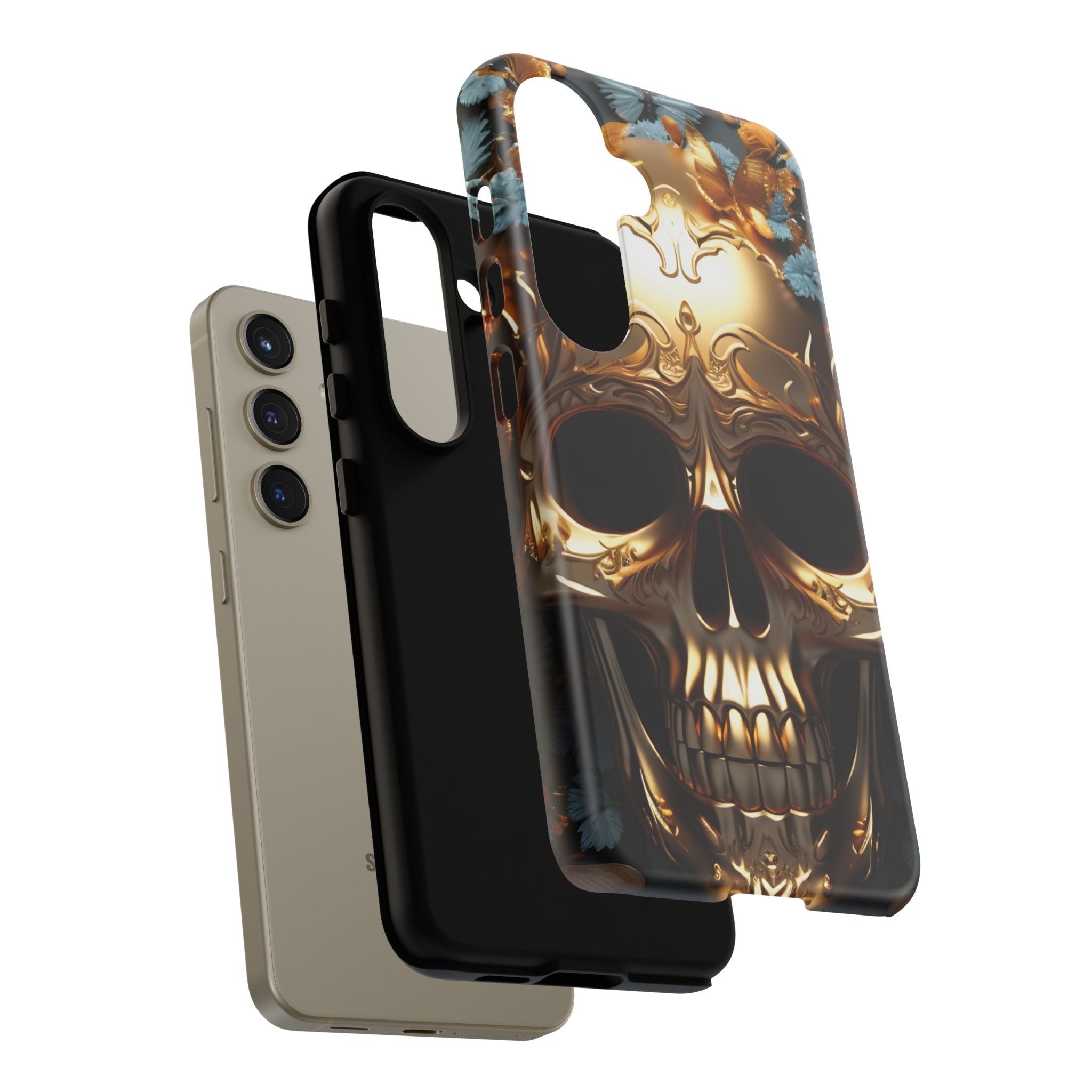 Golden Skull Floral & Butterflies Armor - Tough Guard Samsung Galaxy Case