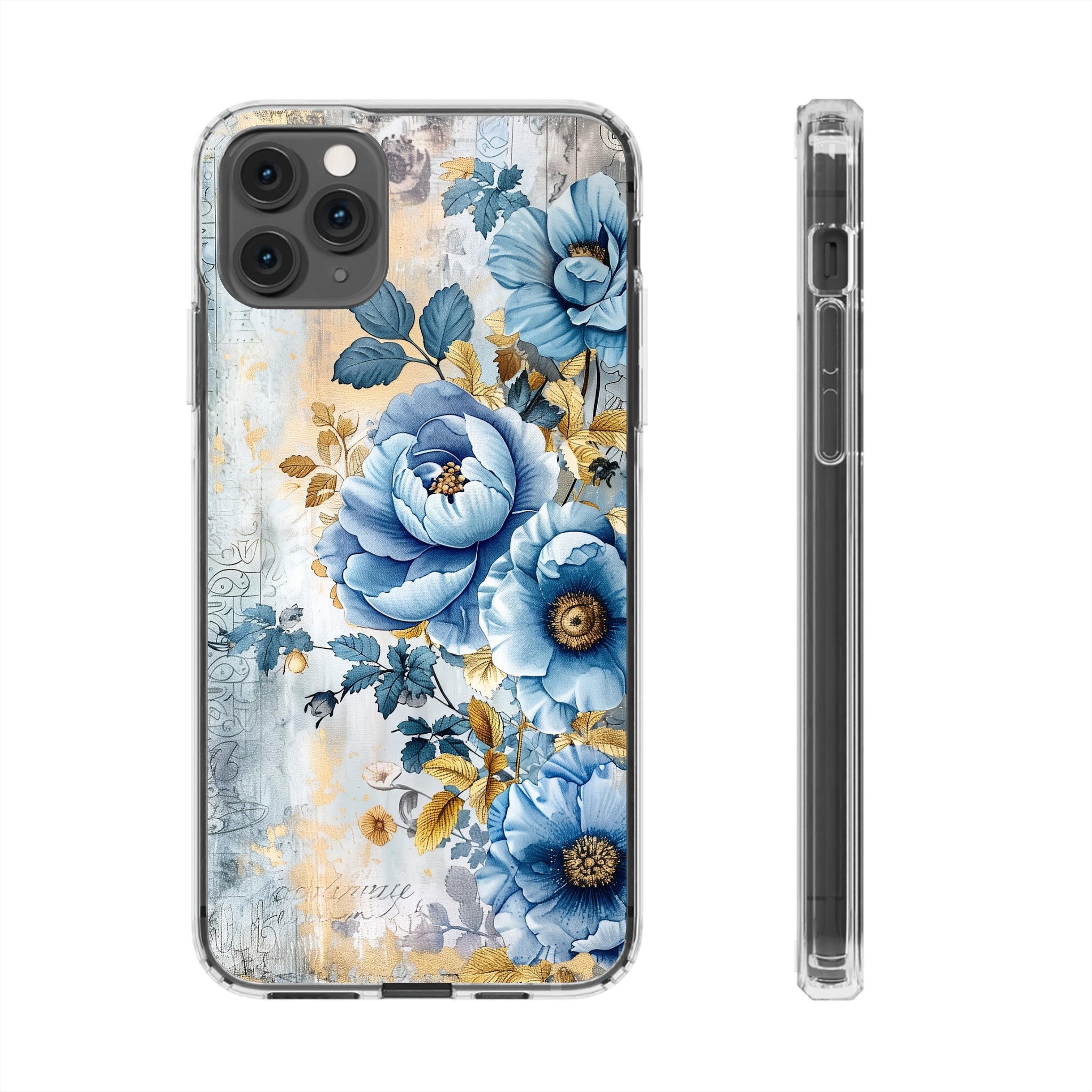 Blue & Gold Blooming Flowers - Crystal Guard Durable Apple iPhone Case