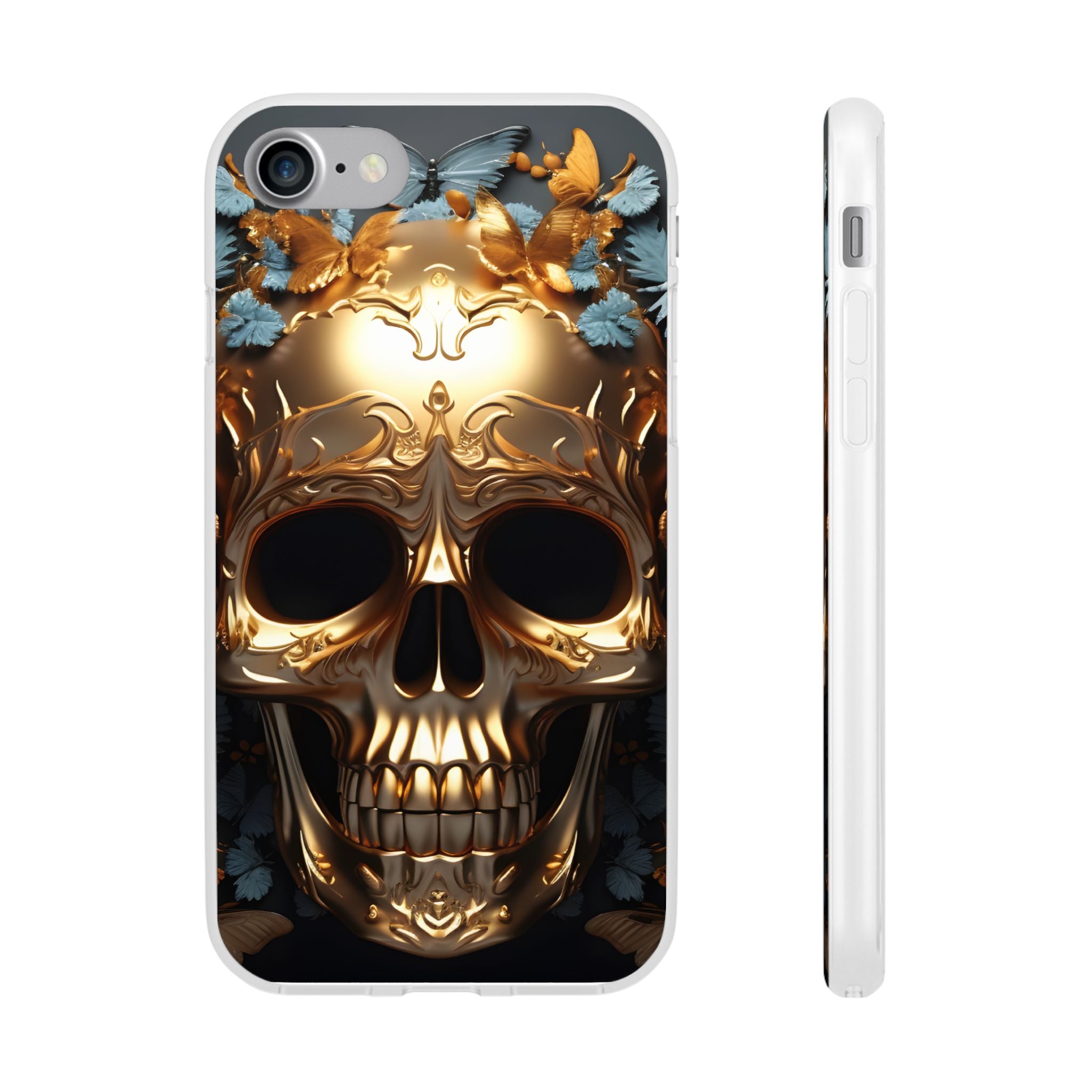 Golden Skull Floral & Butterflies Flexi Case - Apple iPhone Case