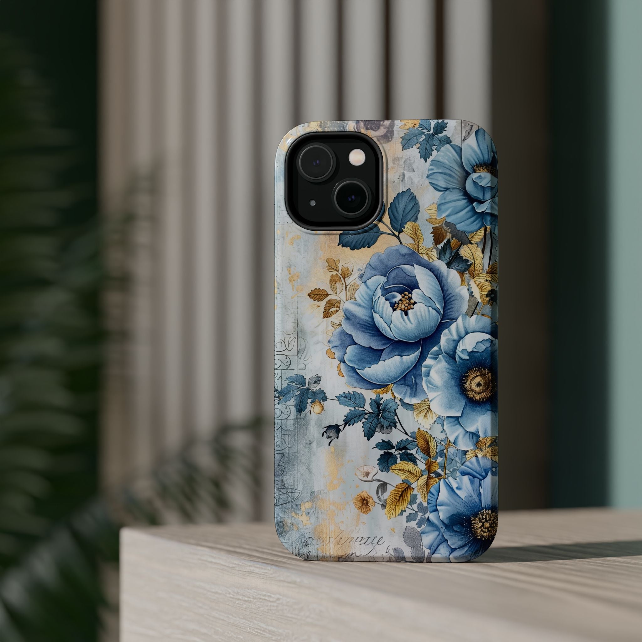 Blue & Gold Blooming Flowers - Magnetic Armor Tough Apple iPhone Case