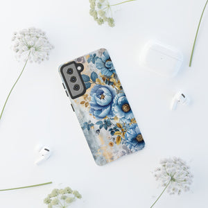 Blue & Gold Blooming Flowers - Tough Guard Samsung Galaxy Case